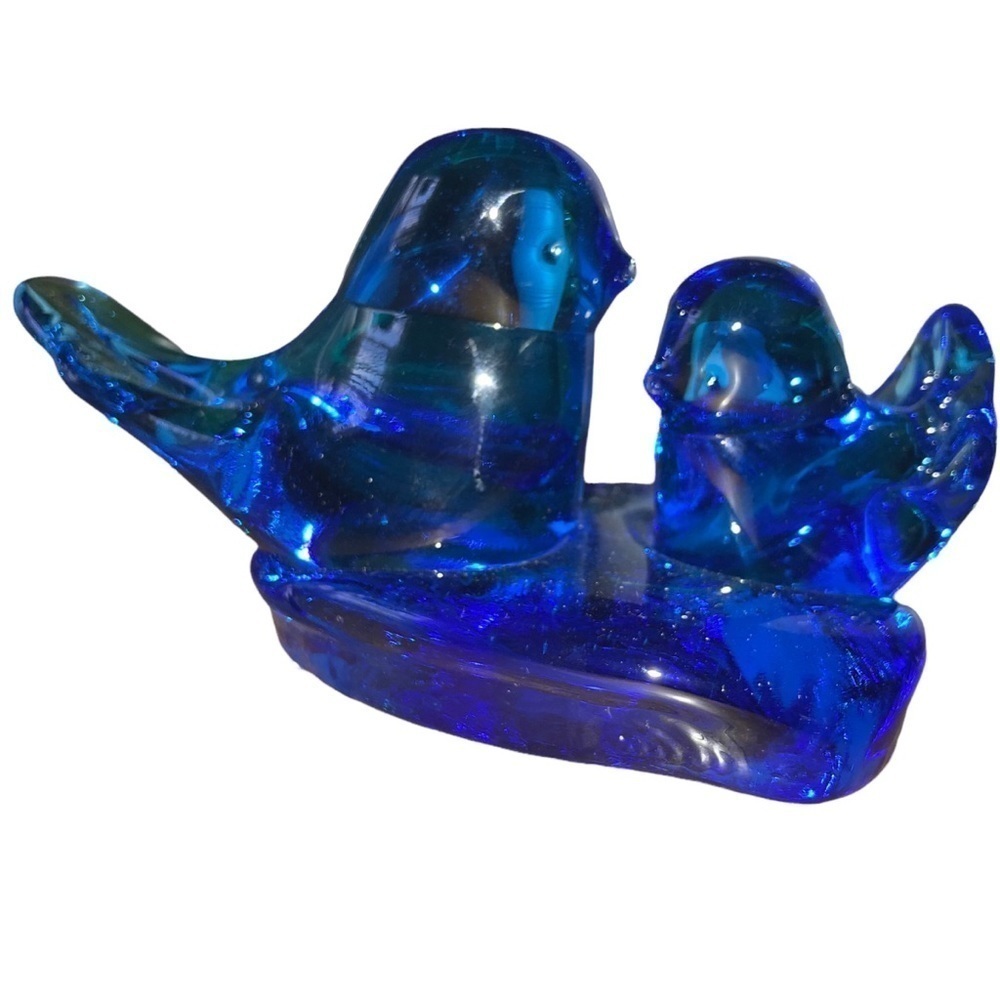Vintage Leo Ward Signed Blue Birds of Happiness On Heart 1994 Glass Art …
